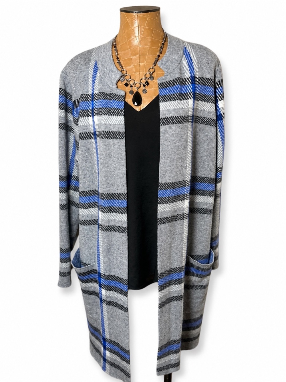 Tahari Plaid Open Front Duster Cardigan Women’s Plus Size 1X